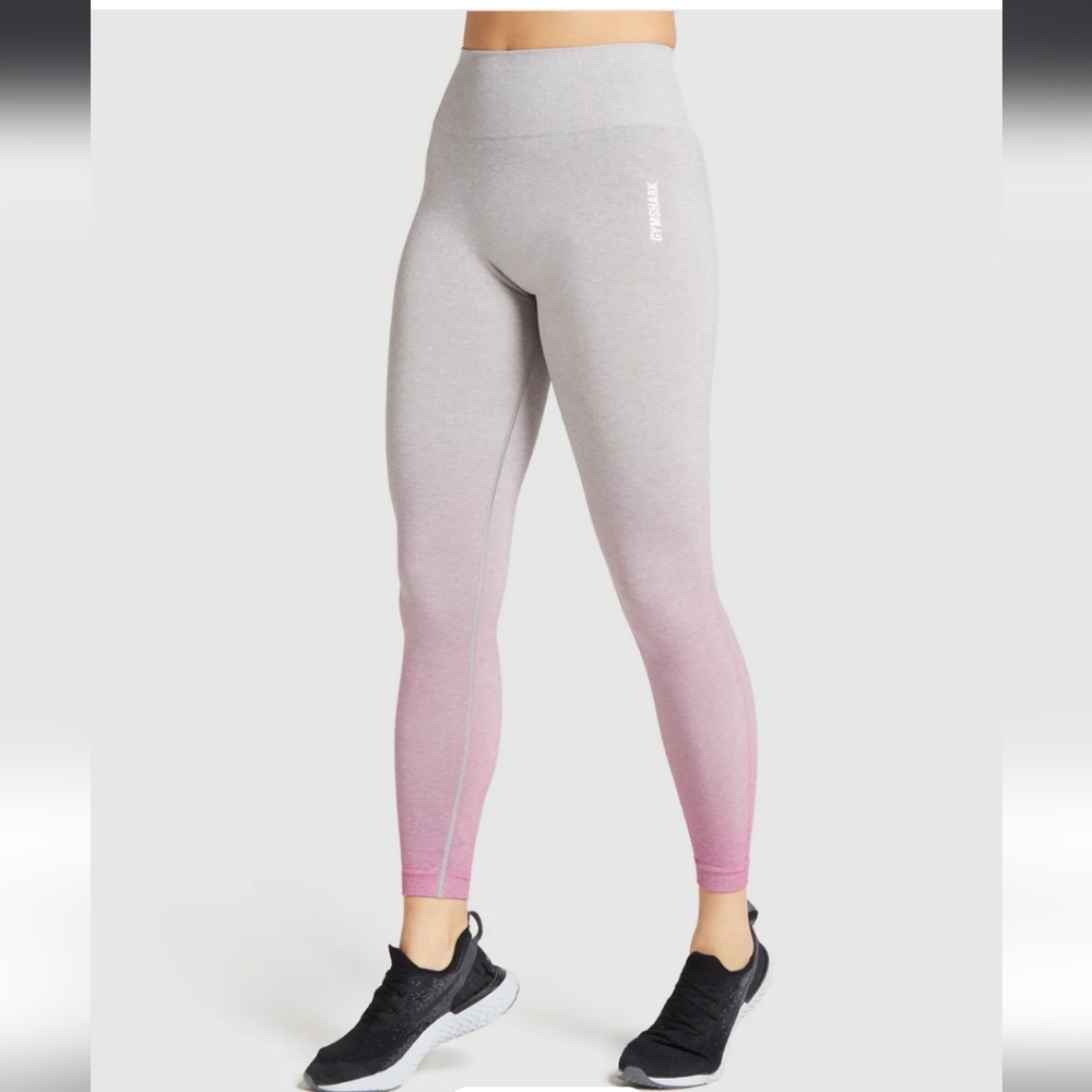 Woman's Gymshark Adapt Ombre Seamless Leggings Light Grey Marl/Pink NWOT